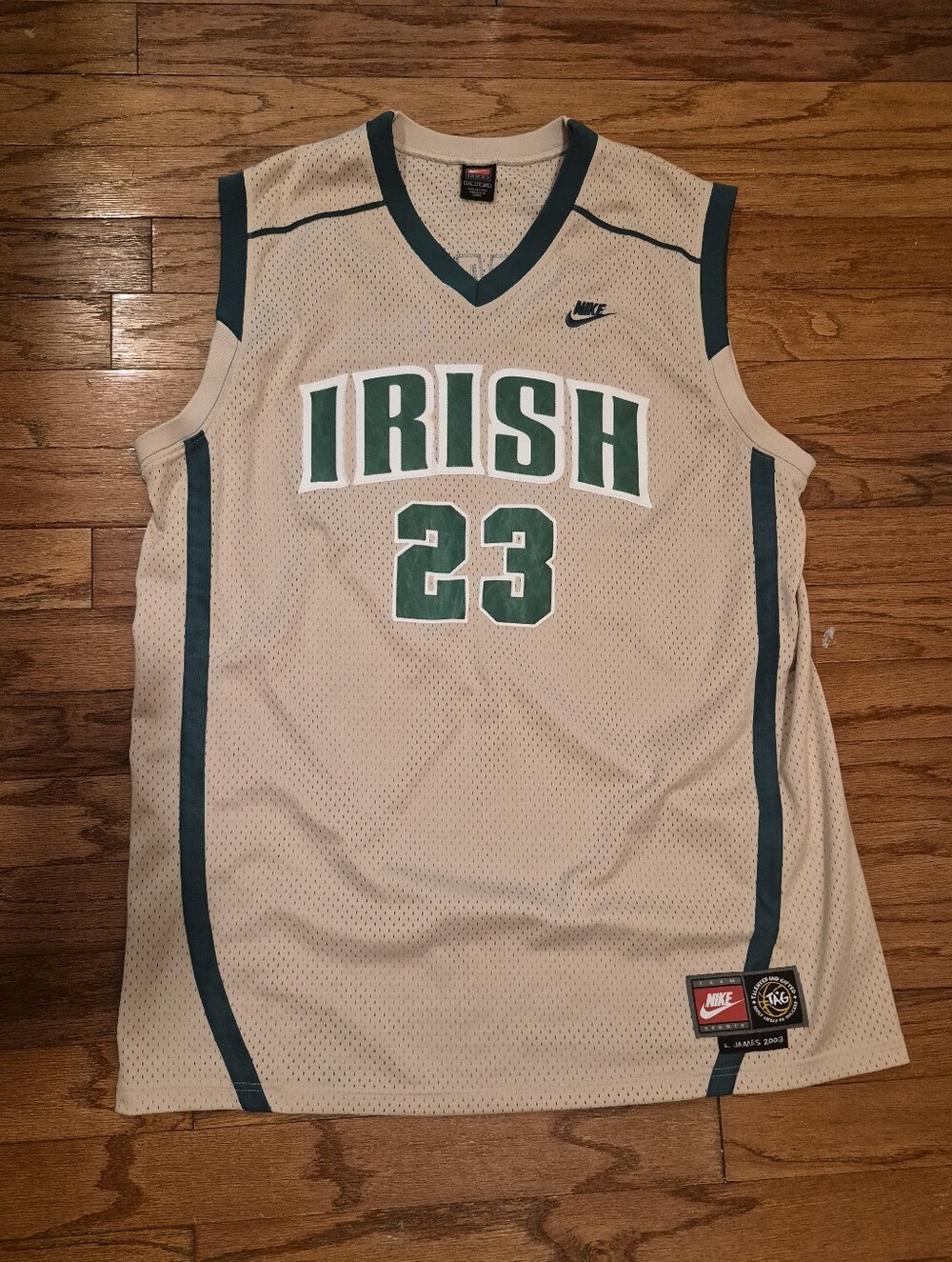 St. Mary's Irish Lebron James Mens Sz 2XL Biege Green Nike Basketball Jersey